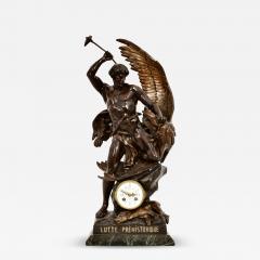 Patinated Bronze Figural Sculpture Clock Lutte Pr historique by Emile Louis - 4708315