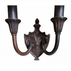 Patinated Bronze Shield Back Light Sconces a Pair - 4762710
