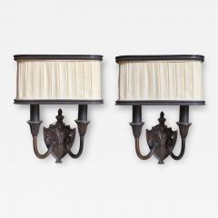 Patinated Bronze Shield Back Light Sconces a Pair - 4762794