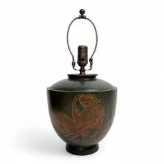 Patinated Metal Table Lamp with Handpainted Women - 4336273