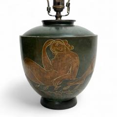Patinated Metal Table Lamp with Handpainted Women - 4336276