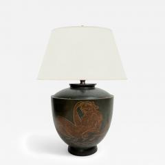 Patinated Metal Table Lamp with Handpainted Women - 4336358