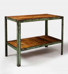 Patinated Metal and European Pine Industrial Side Table Console with Shelf - 3242808
