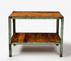Patinated Metal and European Pine Industrial Side Table Console with Shelf - 3242809