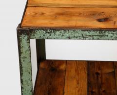 Patinated Metal and European Pine Industrial Side Table Console with Shelf - 3242812