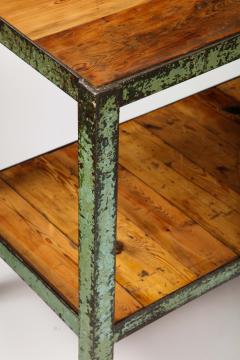 Patinated Metal and European Pine Industrial Side Table Console with Shelf - 3242813