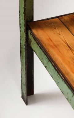 Patinated Metal and European Pine Industrial Side Table Console with Shelf - 3242814