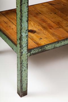 Patinated Metal and European Pine Industrial Side Table Console with Shelf - 3242815