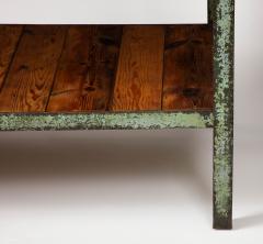 Patinated Metal and European Pine Industrial Side Table Console with Shelf - 3242816