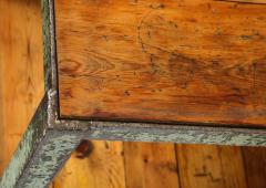 Patinated Metal and European Pine Industrial Side Table Console with Shelf - 3242817