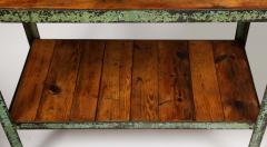 Patinated Metal and European Pine Industrial Side Table Console with Shelf - 3242818