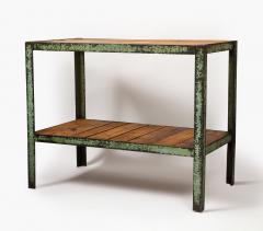 Patinated Metal and European Pine Industrial Side Table Console with Shelf - 3242819