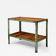 Patinated Metal and European Pine Industrial Side Table Console with Shelf - 3243919