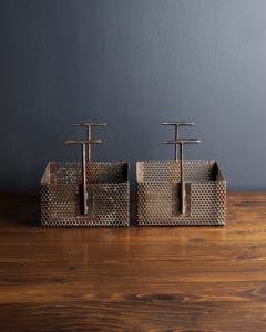 Patinated Perforated Steel Industrial Basket United States 20th C - 4695628