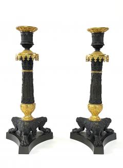 Patinated and Ormolu Bronze Gothic Style Candlesticks France circa 1825 - 2973405