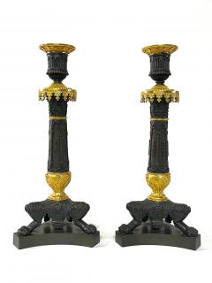 Patinated and Ormolu Bronze Gothic Style Candlesticks France circa 1825 - 2973406