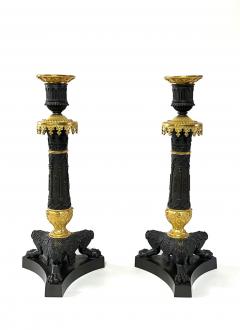 Patinated and Ormolu Bronze Gothic Style Candlesticks France circa 1825 - 2973407