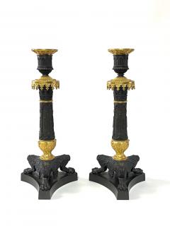 Patinated and Ormolu Bronze Gothic Style Candlesticks France circa 1825 - 2973411