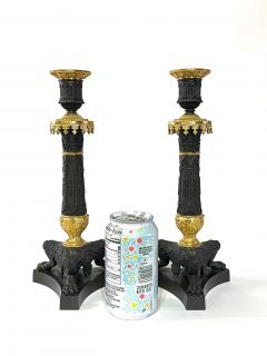 Patinated and Ormolu Bronze Gothic Style Candlesticks France circa 1825 - 2973413