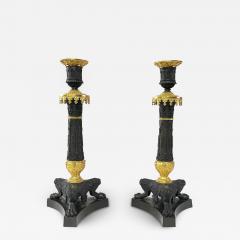 Patinated and Ormolu Bronze Gothic Style Candlesticks France circa 1825 - 2975049