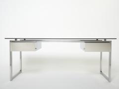 Patrice Maffei Desk table Patrice Maffei for Kappa brushed steel smoked glass 1970 - 2652530