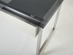 Patrice Maffei Desk table Patrice Maffei for Kappa brushed steel smoked glass 1970 - 2652533