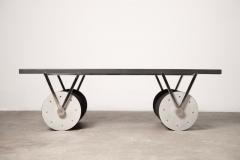 Patrick Naggar Post Modern Cylinder Coffee Table with Marble Top France 1985 - 4015723