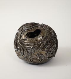 Patterned Ceramic Moonvase with Reflective Black Chrome Glaze Made By Aram C  - 4184215