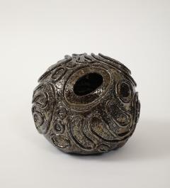 Patterned Ceramic Moonvase with Reflective Black Chrome Glaze Made By Aram C  - 4184216