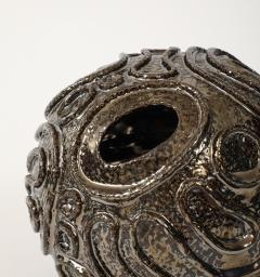 Patterned Ceramic Moonvase with Reflective Black Chrome Glaze Made By Aram C  - 4184219