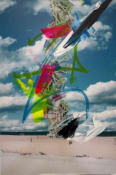 Paul Andre Larocque Paul Andre Larocque Mixed Media Abstract Painting Of a Ship on the Beach - 4214832