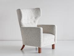 Paul Boman Paul Boman Wingback Chair in Pearl Boucl Fabric and Beech Finland 1940s - 1609762