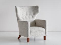 Paul Boman Paul Boman Wingback Chair in Pearl Boucl Fabric and Beech Finland 1940s - 1609763