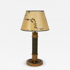 Paul Dupr Lafon 1950s Leather and oak table lamp in the style of Paul Dupre Lafon - 2902286