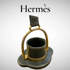 Paul Dupr Lafon 1950s Stitched leather pen holder by Paul Dupr Lafon for Herm s - 4581611