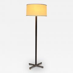 Paul Dupr Lafon 1980s Stitched Leather Floor Lamp Steel X Base after Paul Dupr Lafon - 3592447