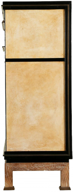 Paul Dupr Lafon IMPORTANT TAN AND RED GOATSKIN WITH LACQUERED EBONIZED WOOD CABINET ENFILADE - 2946106