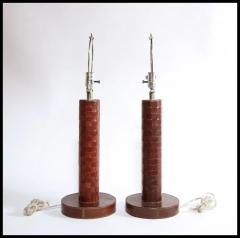 Paul Dupr Lafon Pair of Art Deco Leather Lamps Attributed to Paul Dupr Lafon For Hermes - 3865344