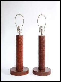 Paul Dupr Lafon Pair of Art Deco Leather Lamps Attributed to Paul Dupr Lafon For Hermes - 3865345