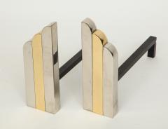 Paul Evans Evans Style Chrome Brass Modern Skyscraper Andirons - 774398