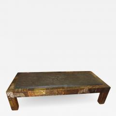 Paul Evans Fabulous Paul Evans Brutalist Metal Patchwork Coffee Table Signed Slate Top - 1352976