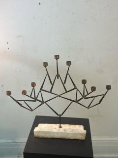 Paul Evans MID CENTURY BRUTALIST MIXED METALS CANDELABRA ON NATURAL MARBLE BASE - 3047061