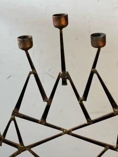 Paul Evans MID CENTURY BRUTALIST MIXED METALS CANDELABRA ON NATURAL MARBLE BASE - 3047064