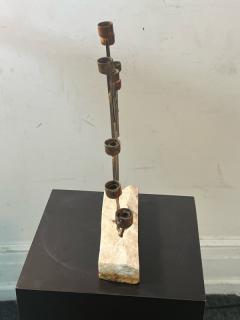 Paul Evans MID CENTURY BRUTALIST MIXED METALS CANDELABRA ON NATURAL MARBLE BASE - 3047067