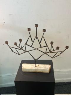 Paul Evans MID CENTURY BRUTALIST MIXED METALS CANDELABRA ON NATURAL MARBLE BASE - 3047068