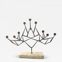 Paul Evans MID CENTURY BRUTALIST MIXED METALS CANDELABRA ON NATURAL MARBLE BASE - 3323466