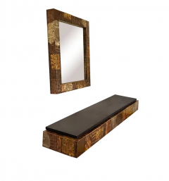 Paul Evans Mid Century Modern Paul Evans Patchwork Hanging Shelf Console Table Mirror - 2559564