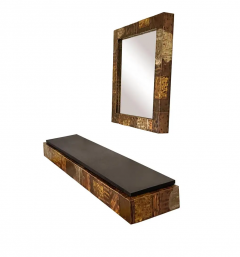 Paul Evans Mid Century Modern Paul Evans Patchwork Hanging Shelf Console Table Mirror - 2559571