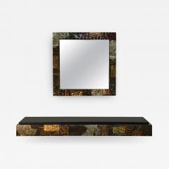 Paul Evans Mid Century Modern Paul Evans Patchwork Hanging Shelf Console Table Mirror - 2561581