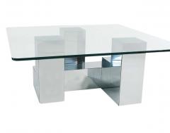 Paul Evans Mid Century Modern Paul Evans Style Chrome and Glass Square Cocktail Table - 2454078
